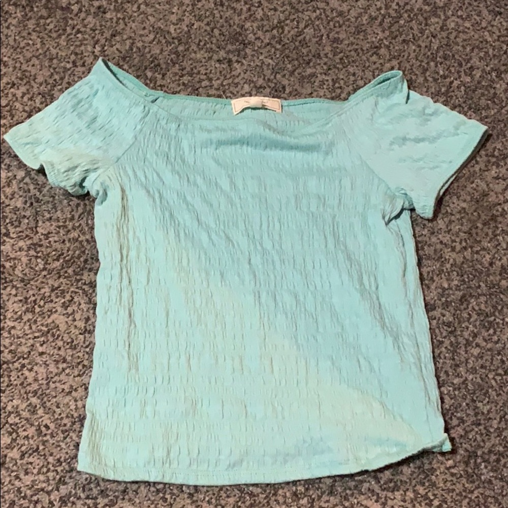 No comment crop top teal/light blue